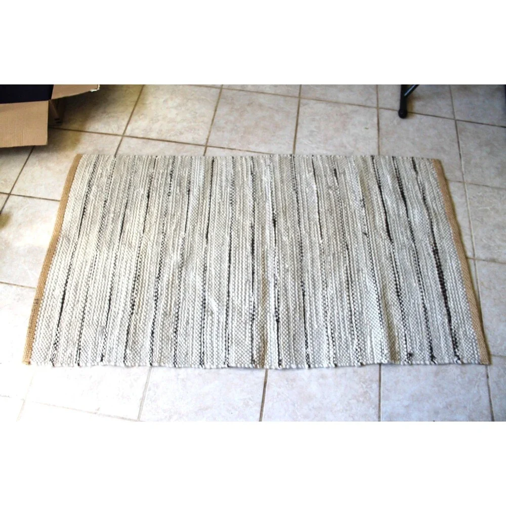 4.5 x 2.5 Ft. Rug Handmade Dhurrie Wool & Jute Mat Grey & Beige Carpet Woven